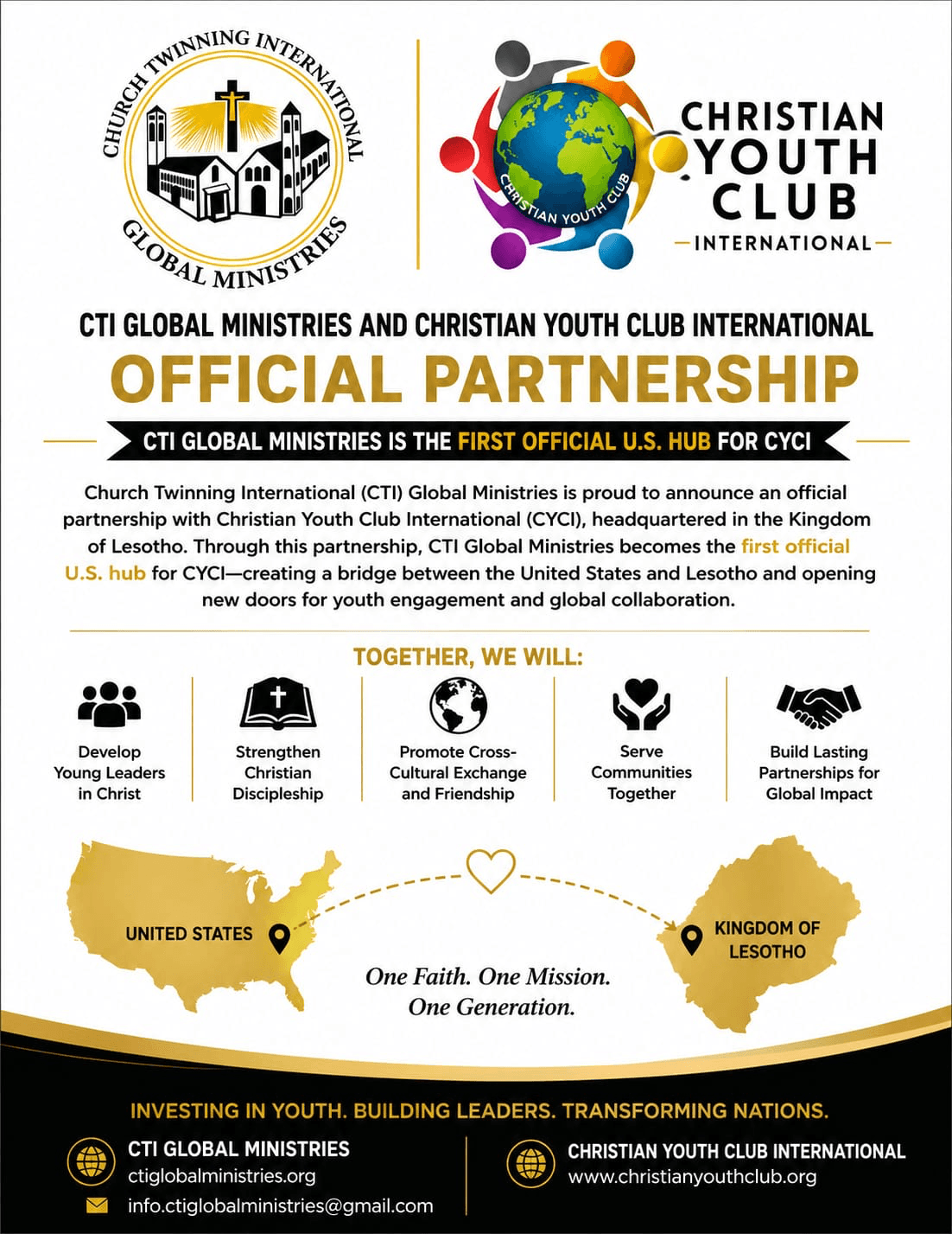 CTI Global Ministries and CYC International official partnership announcement